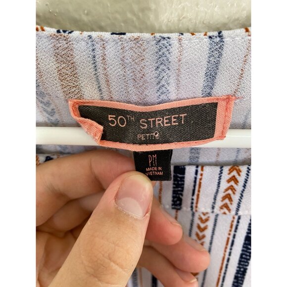 50th‎ Street Petite Womens Striped Short Sleeve Top PM Button White polyester - Picture 3 of 7